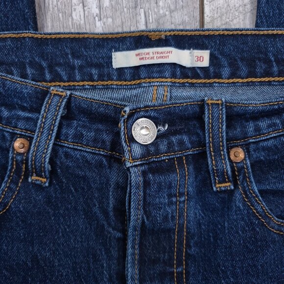 Levis Premium Jeans Womens 30 Big E Wedgie Straight Ankle Dark Blue Denim - Picture 6 of 10